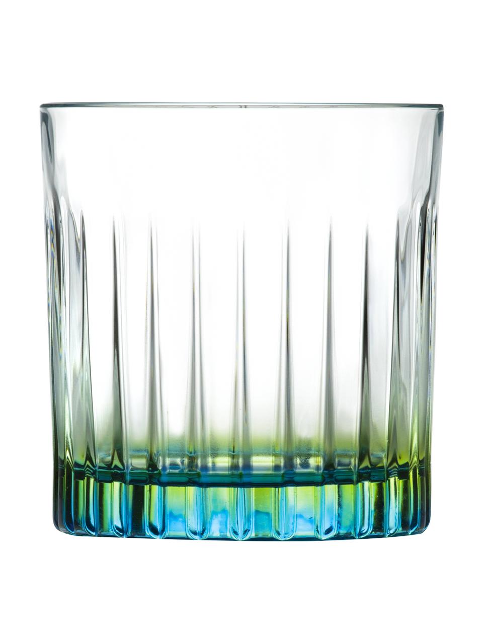 Glazen kristallen tumblers Gipsy met tweekleurig Luxion, 6 stuks, Luxion-kristalglas, Transparant, groengeel, turquoise, Ø 8 x H 9 cm