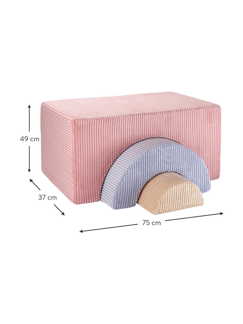 Speelset Rainbow van corduroy, 3-delig, Bekleding: corduroy (100% polyester), Corduroy oudroze, grijsblauw, beige, B 75 x H 49 cm