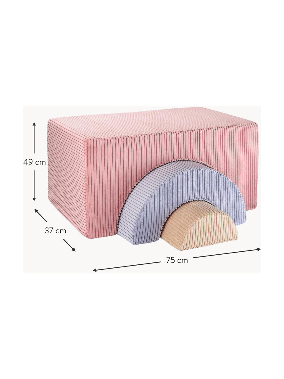 Set de pufs de pana Rainbow, 3 pzas., Funda: pana (100% poliéster) pro, Pana rosa palo, gris azulado, beige, An 75 x Al 49 cm