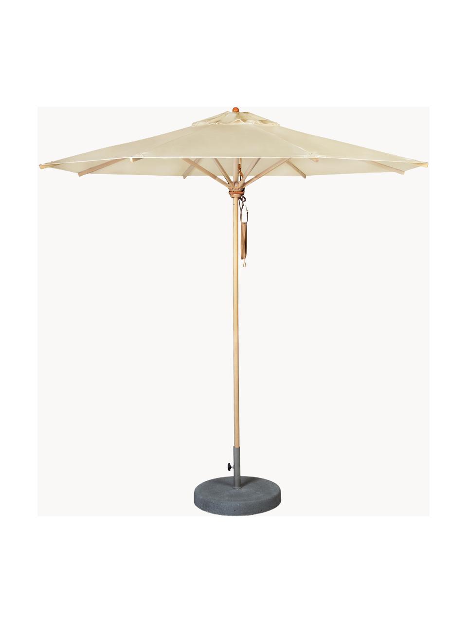 Handgemaakte parasol Klassieker met katrol, diverse maten, Crèmewit, helder hout, Ø 250 x H 273 cm