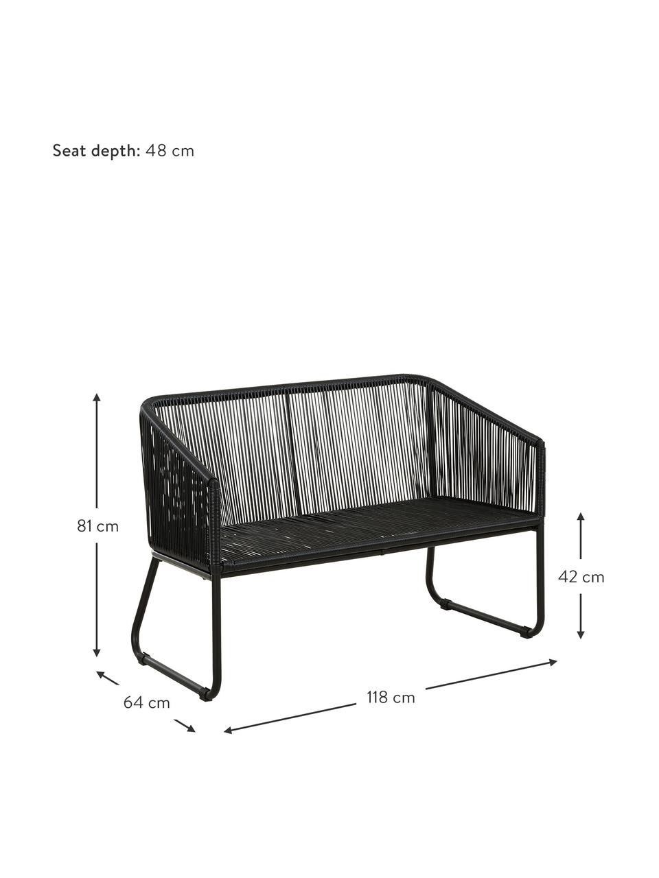 Banco para exterior de plástico Moa, Asiento: polietileno, Estructura: metal con pintura en polv, Negro, An 118 x F 64 cm
