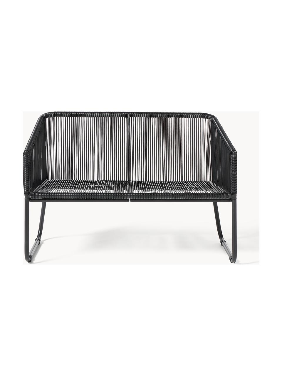 Banquette de jardin en plastique tressé Moa, Noir, larg. 118 x prof. 64 cm