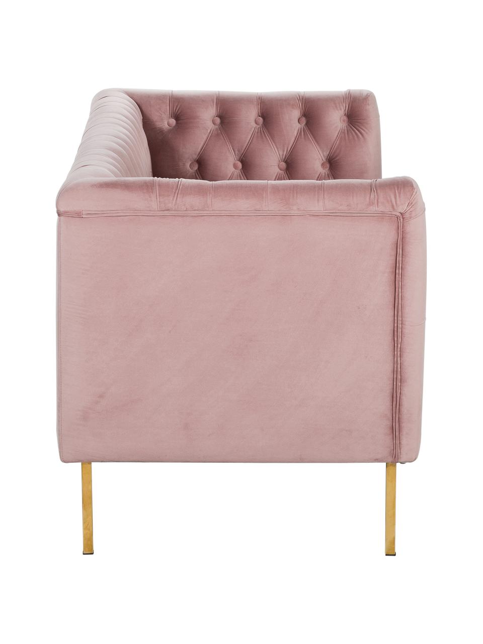 Divano Chesterfield 2 posti in velluto rosa Chiara, Rivestimento: velluto (poliestere) Il r, Struttura: legno di betulla massicci, Piedini: metallo zincato, Velluto rosa, Larg. 170 x Prof. 72 cm