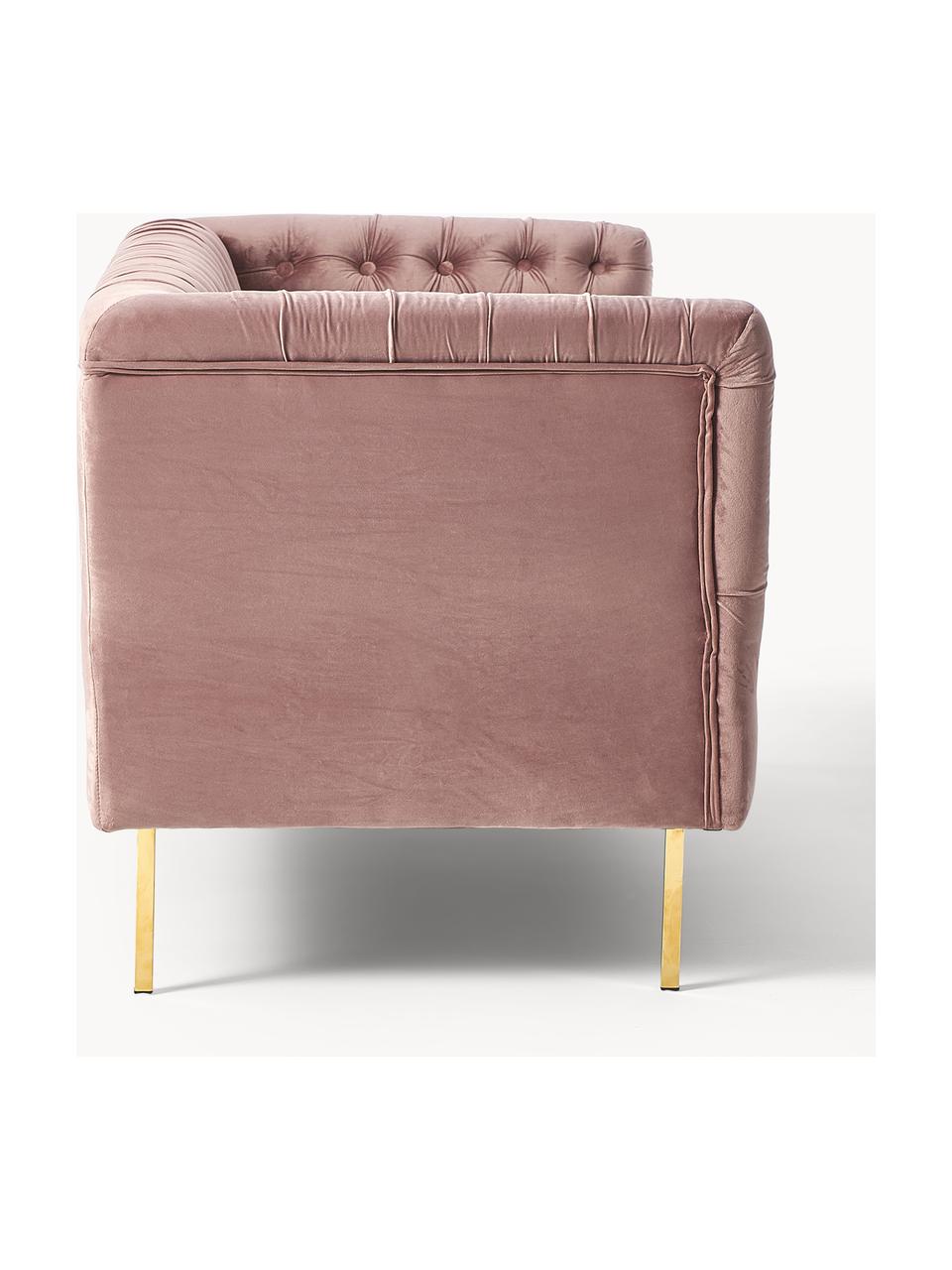 Fluwelen Chesterfield bank Chiara (2-zits) in roze, Bekleding: fluweel (polyester), Frame: massief berkenhout, Poten: gegalvaniseerd metaal, Fluweel roze, B 170 x D 72 cm