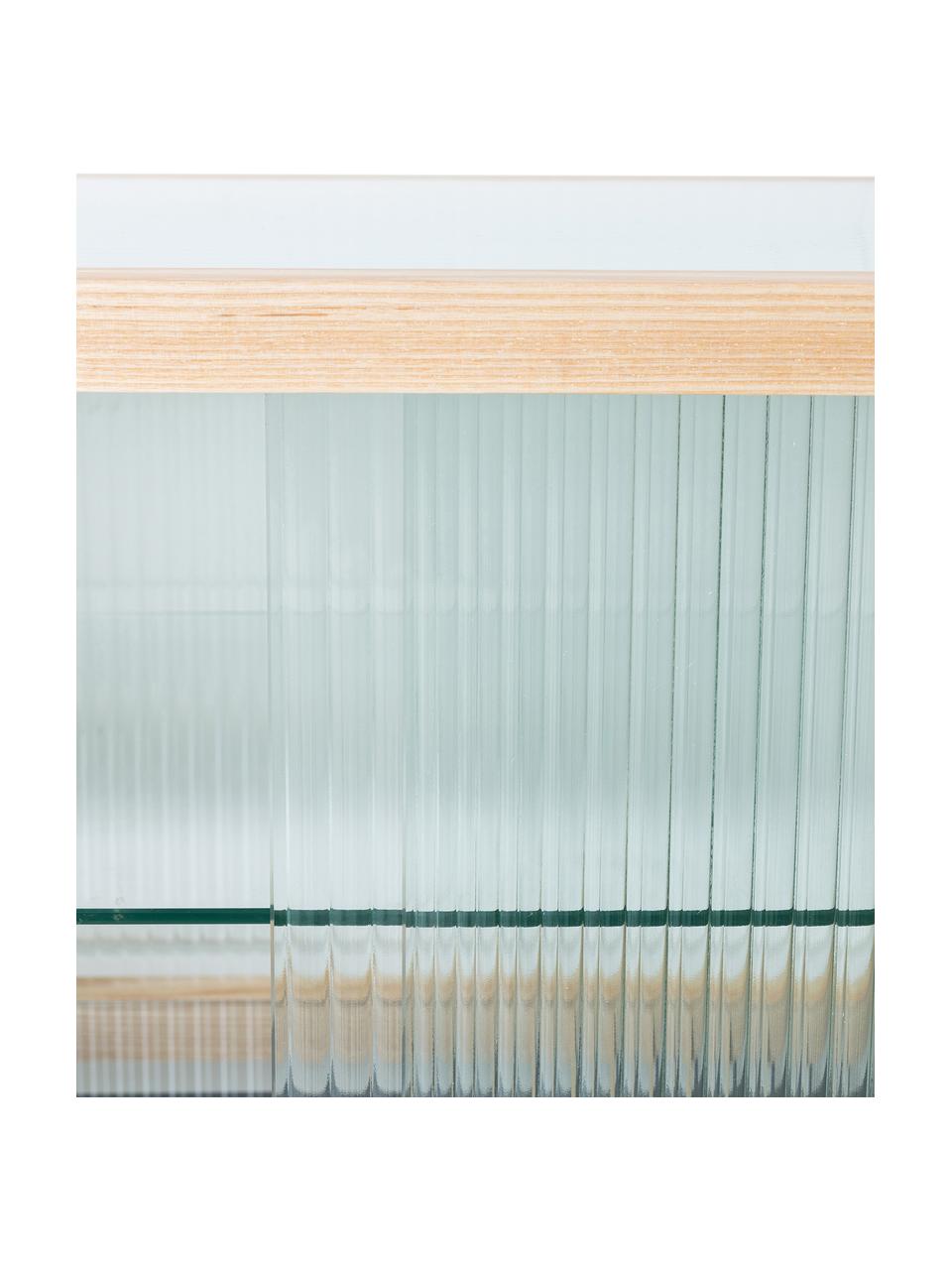 Lowboard Oli mit Glas-Schiebetüren, Korpus: Eschenholz, Füße: Metall, pulverbeschichtet, Transparent, Hellbraun, Schwarz, B 160 x H 55 cm