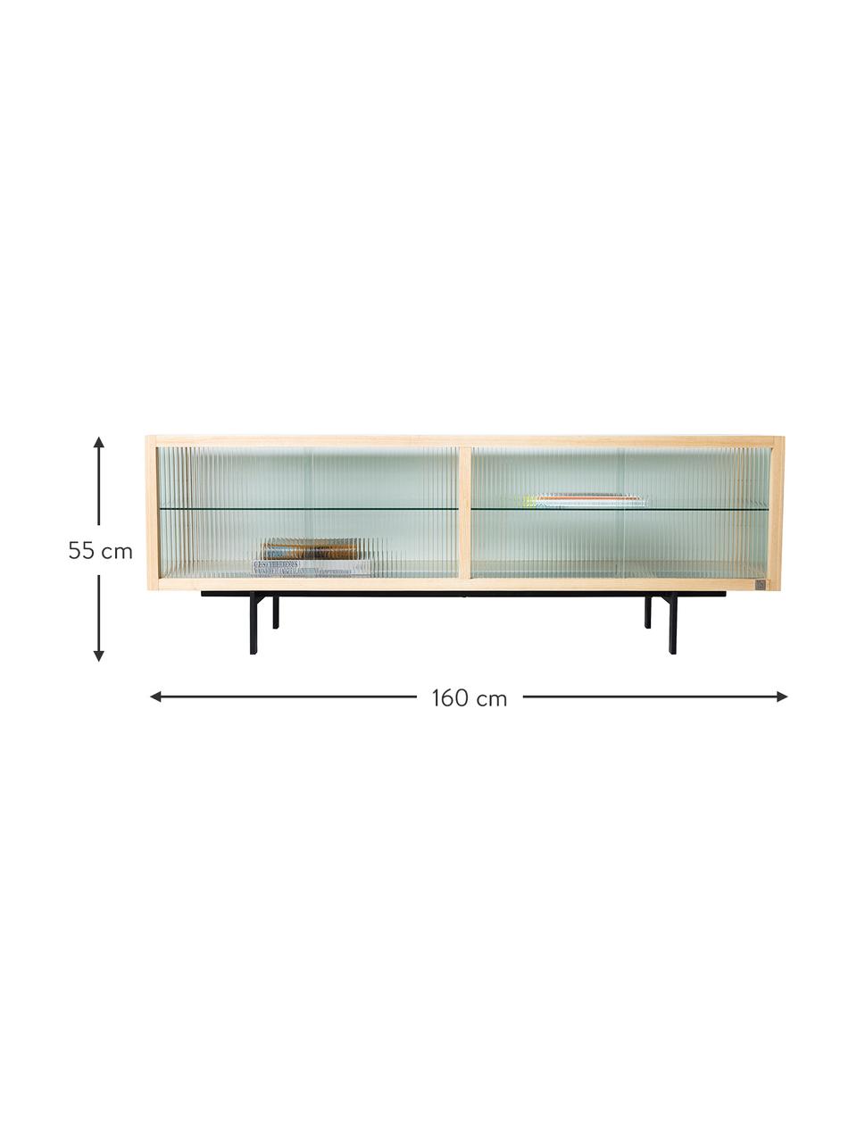 Lowboard Oli mit Glas-Schiebetüren, Korpus: Eschenholz, Transparent, Hellbraun, Schwarz, B 160 x H 55 cm