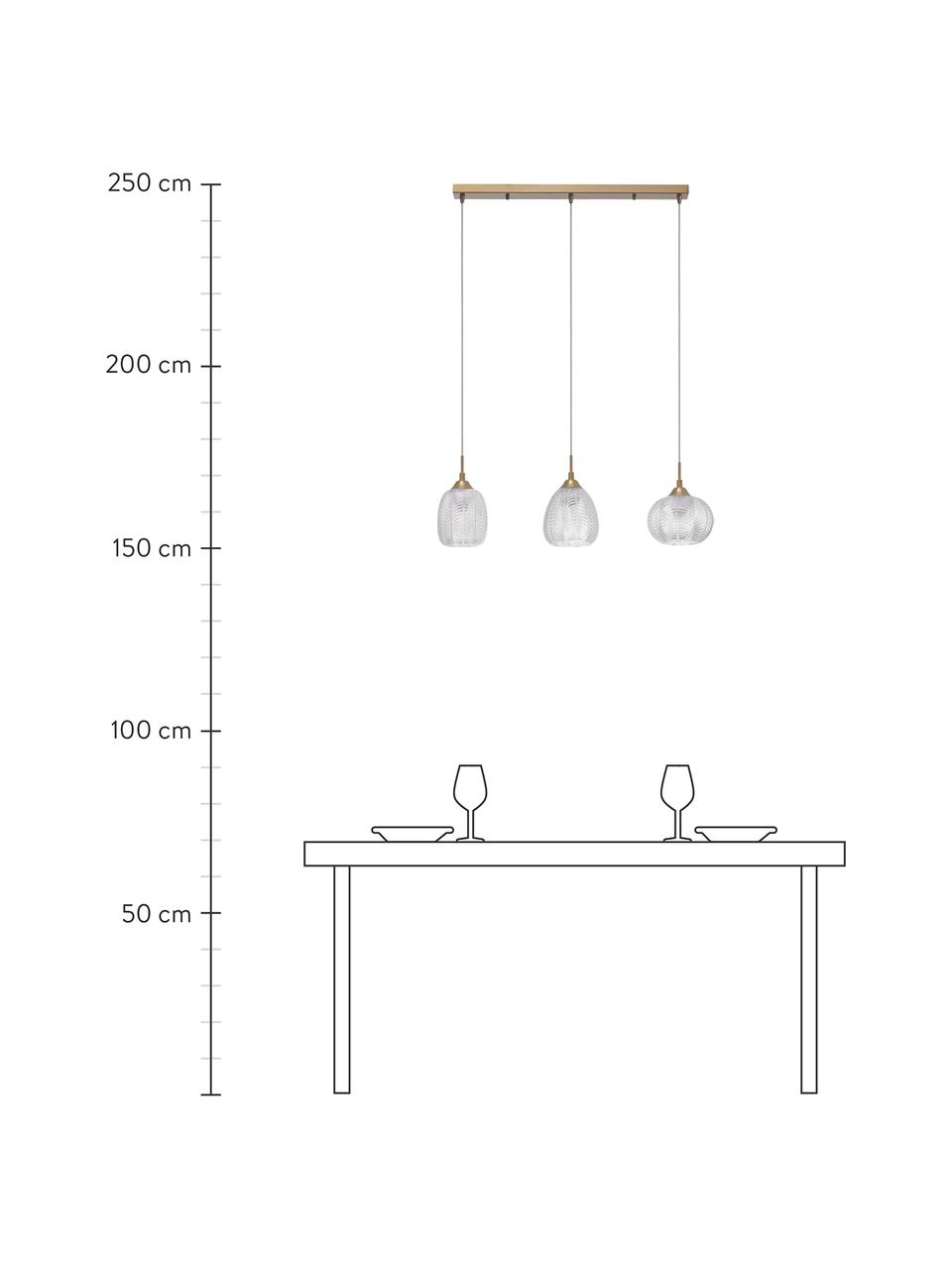 Suspension 3 lampes en verre dépoli Vario, Couleur laitonnée, larg. 76 x haut. 24 cm