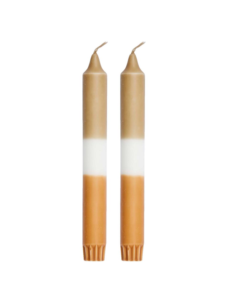 Candela bastoncino arancione 2 pz, Cera paraffinica, Bianco, arancione, dorato, Ø 2 x Alt. 19 cm