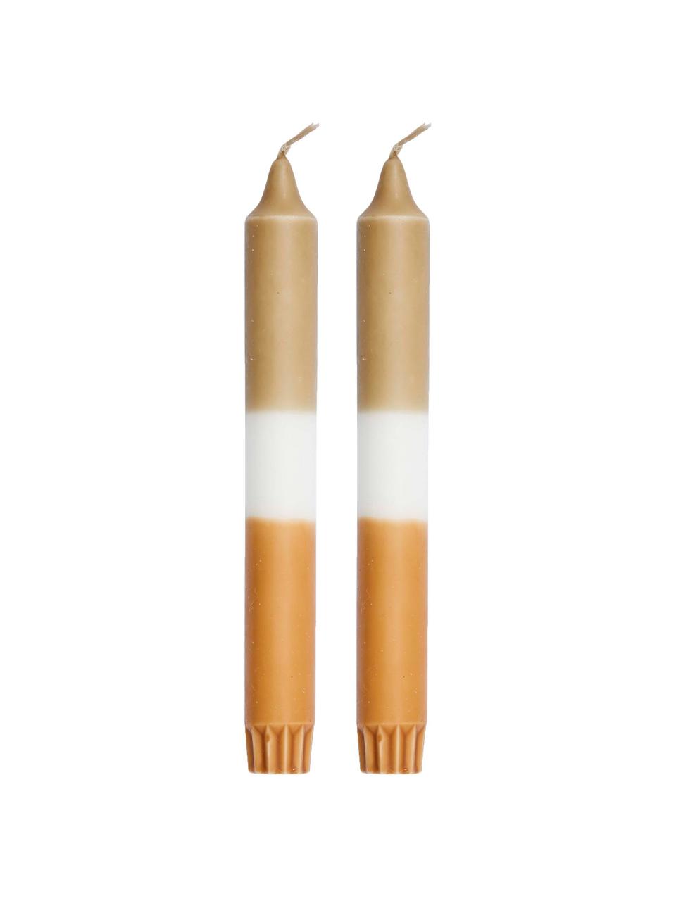 Dlhá sviečka Tone, 2 ks, Parafínový vosk, Biela, oranžová, odtiene zlatej, Ø 2 x V 19 cm
