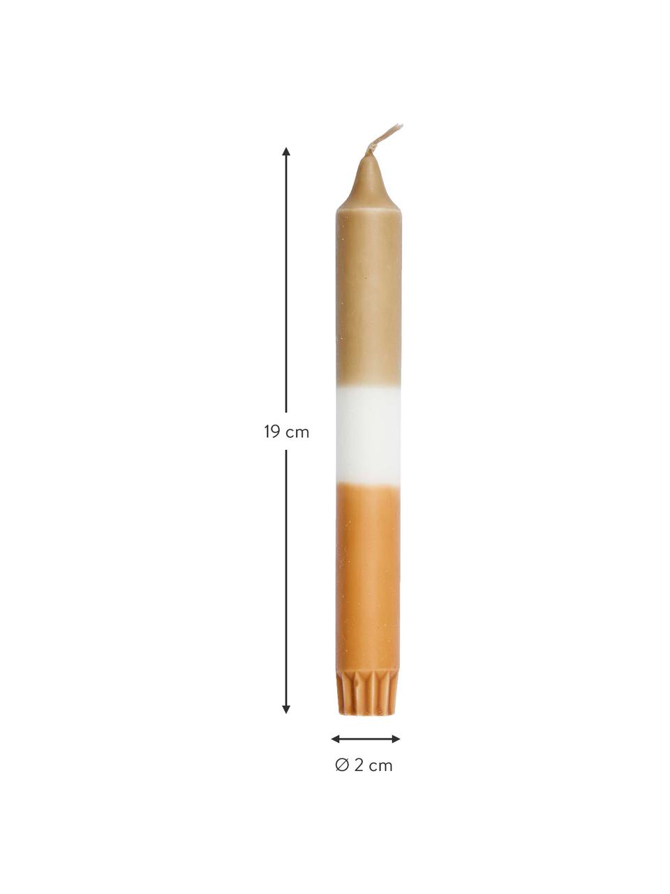 Stolní svíčky Tone, 2 ks, Parafínový vosk, Bílá, oranžová, zlatá, Ø 2 cm, V 19 cm
