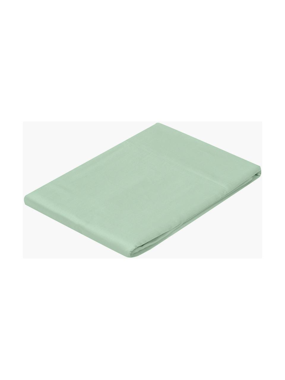 Drap plat en satin de coton Comfort, Vert sauge, 180 x 300 cm