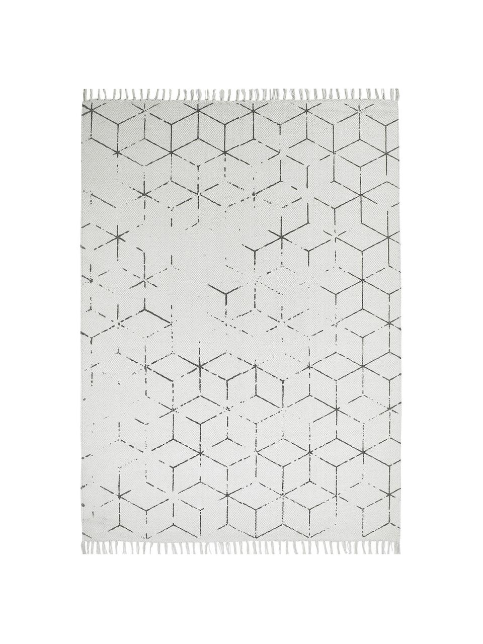 Handgewebter Baumwollteppich Stockholm mit Muster, Gebrochenes Weiß, Grau, B 200 x L 290 cm (Größe L)