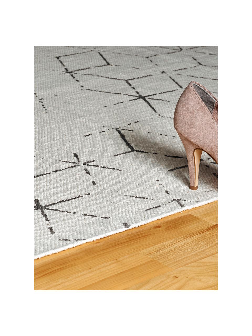 Ručně tkaný bavlněný koberec se vzorem Stockholm, Světle bílá, šedá