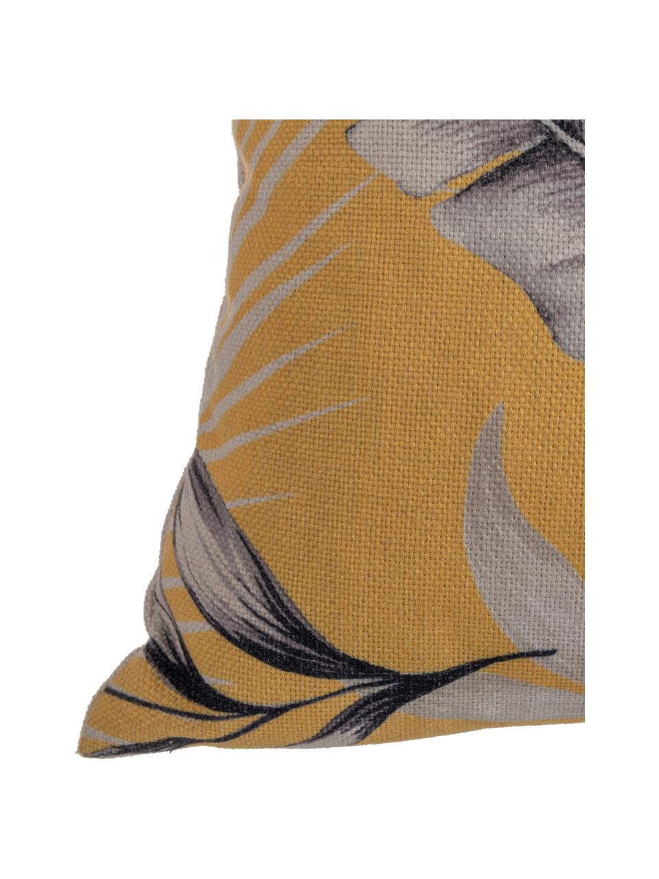 Coussin 45x45 extérieur Leaves, Jaune, gris, blanc, 45 x 45 cm