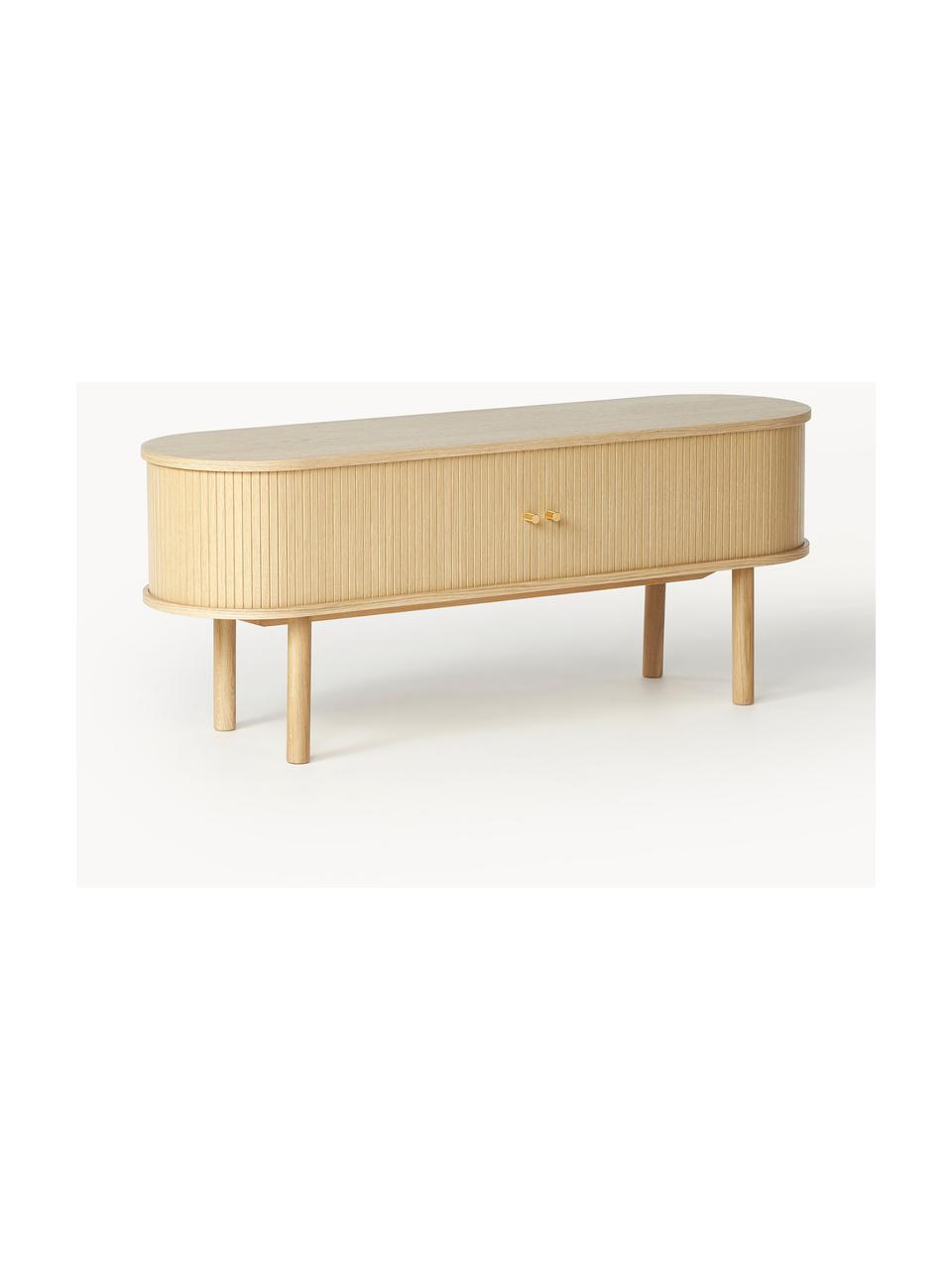 Credenza bassa con frontale millerighe Calary, Gambe: legno di quercia massicci, Legno di quercia, Larg. 138 x Alt. 55 cm