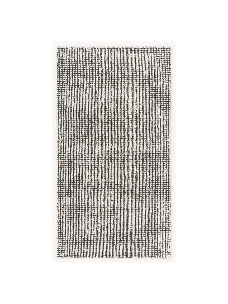 Tapis à poils ras tissé à la main Mansa, 56 % laine certifiée RWS, 44 % viscose, Noir, blanc crème, larg. 80 x long. 150 cm (taille XS)