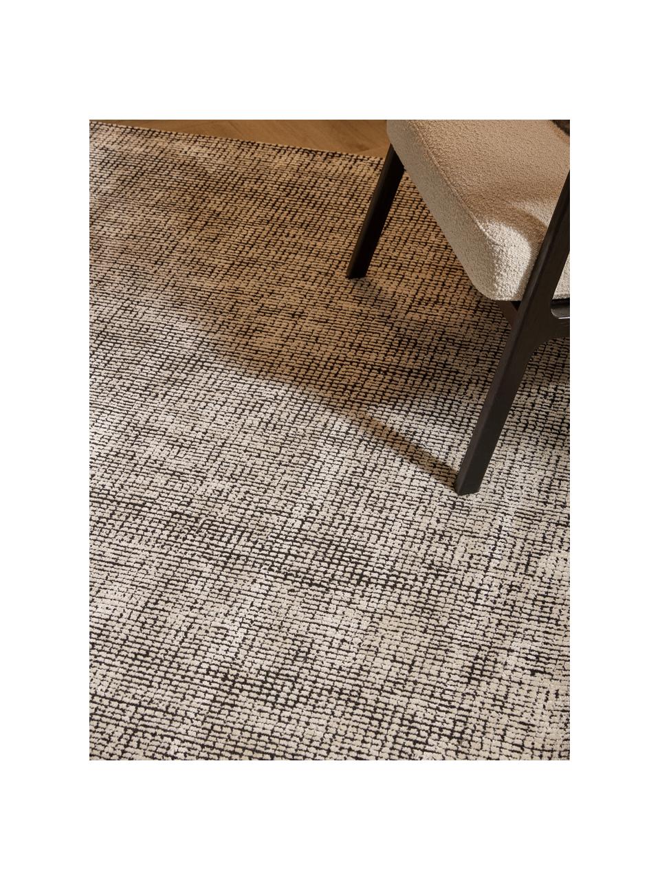 Alfombra artesanal de pelo corto Mansa, 56% lana con certificado RWS, 44% viscosa, Negro, blanco crema, An 80 x L 150 cm (Tamaño XS)