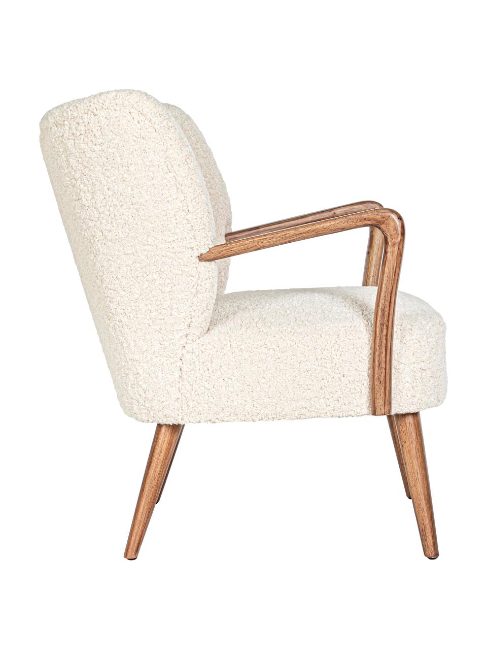 Poltroncina con braccioli in tessuto teddy Moritz, Seduta: poliestere, Sottostruttura: legno di abete, compensat, Teddy bianco crema, Larg. 67 x Prof. 74 cm