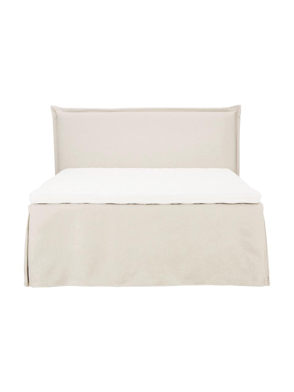 Premium Boxspringbett Violet, Matratze: 5-Zonen-Taschenfederkern, Füße: Massives Birkenholz, lack, Webstoff Beige, 180 x 200 cm, Härtegrad 2