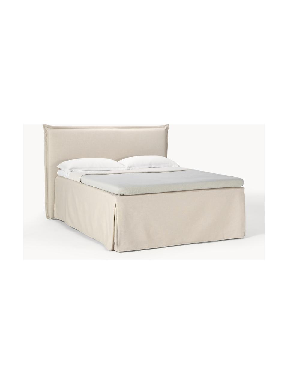 Premium boxspringbed Violet, Matras: 5-zones pocketvering, Poten: massief gelakt berkenhout, Geweven stof lichtbeige, B 180 x L 200 cm, hardheidsgraad H3