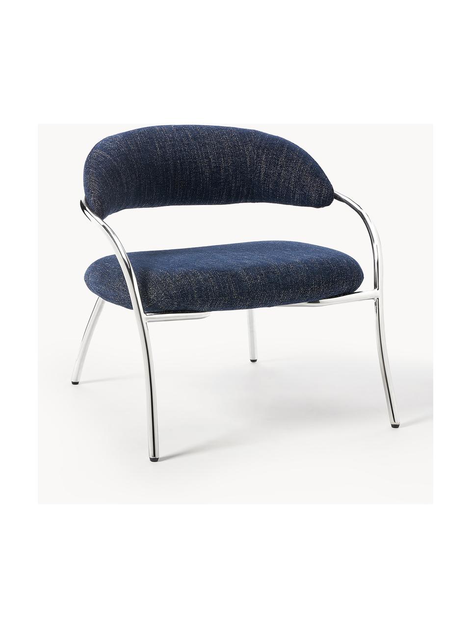 Fauteuil lounge en bouclette Dodo, Bouclette bleu foncé, argenté haute brillance, larg. 74 x prof. 70 cm