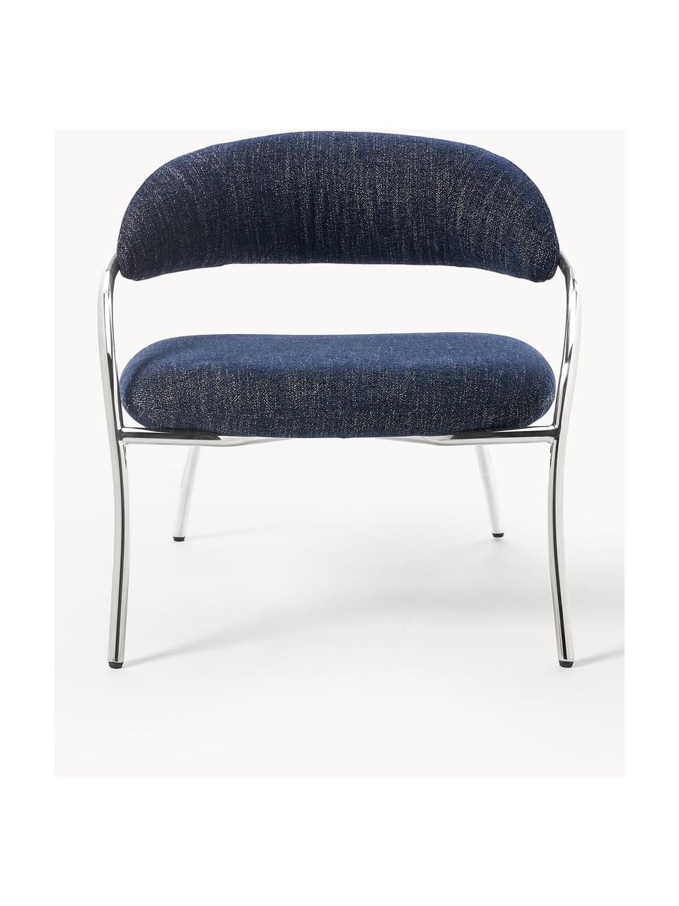 Fauteuil lounge en bouclette Dodo, Bouclette bleu foncé, argenté haute brillance, larg. 74 x prof. 70 cm