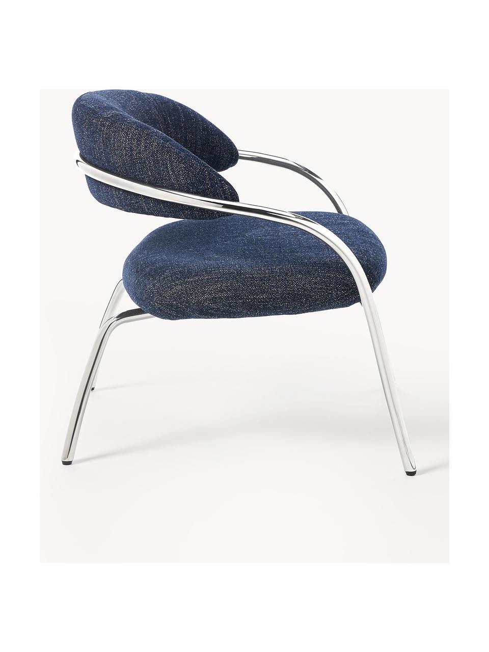 Fauteuil lounge en bouclette Dodo, Bouclette bleu foncé, argenté haute brillance, larg. 74 x prof. 70 cm