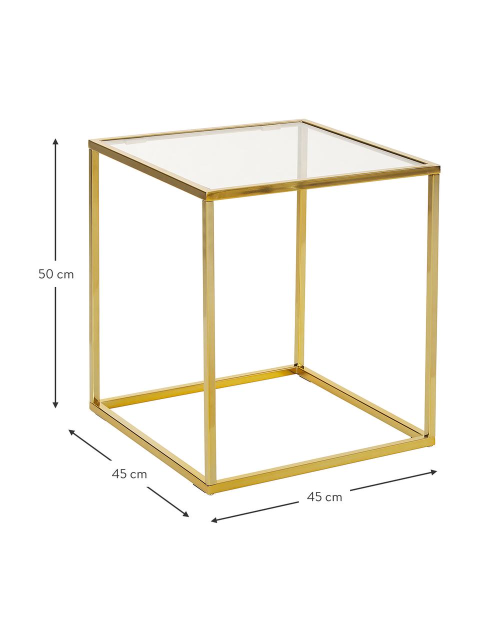 Pomocný stolík so sklenenou doskou Maya, Stolová doska: sklo, priehľadná Konštrukcia: odtiene lesklej zlatej, Š 45  x V 50 cm