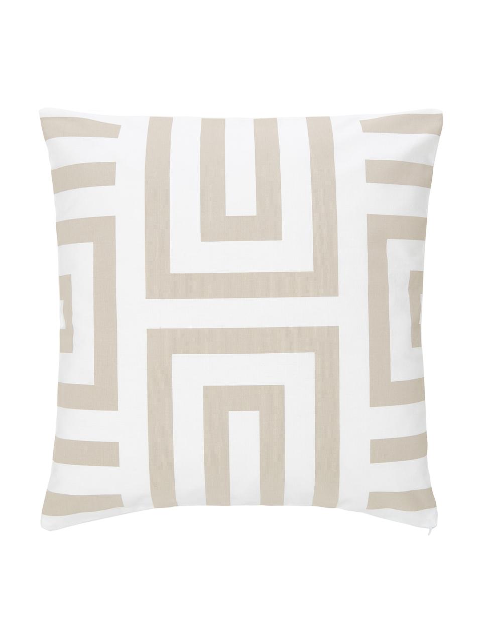 Katoenen kussenhoes Bram met grafisch patroon, 100% katoen, Beige, wit, B 45 x L 45 cm
