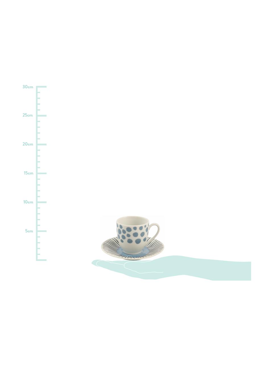 Espressokopjesset Marea, 12-delig, Porselein, Blauw, wit, geel, Ø 6 x H 6 cm