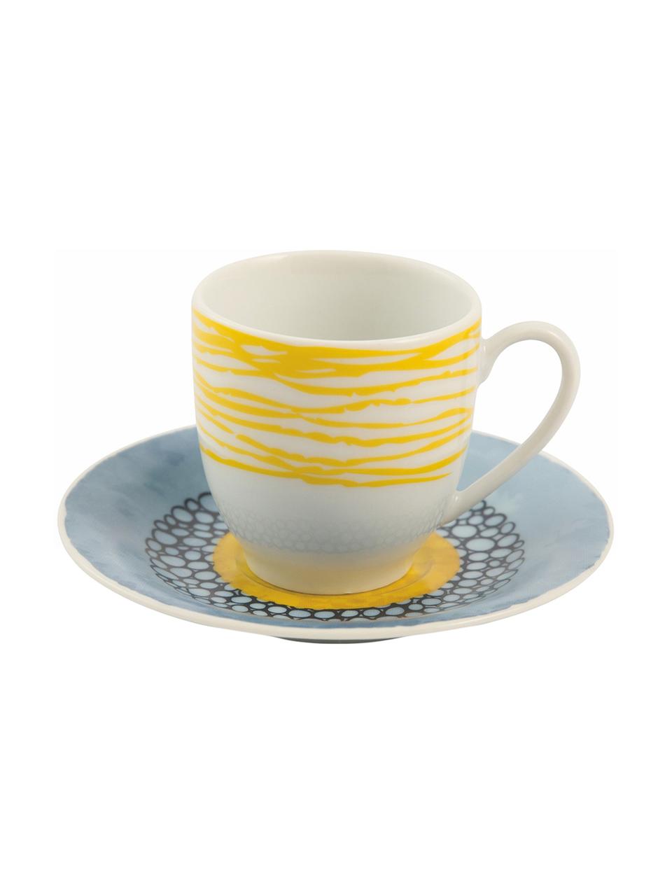 Komplet filiżanek do espresso Marea, 12 elem., Porcelana, Niebieski, biały, żółty, Ø 6 x W 6 cm