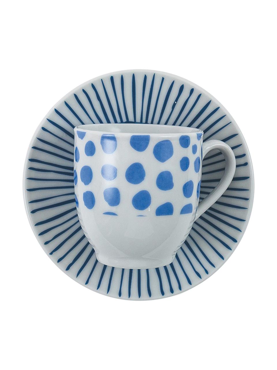 Espressokopjesset Marea, 12-delig, Porselein, Blauw, wit, geel, Ø 6 x H 6 cm