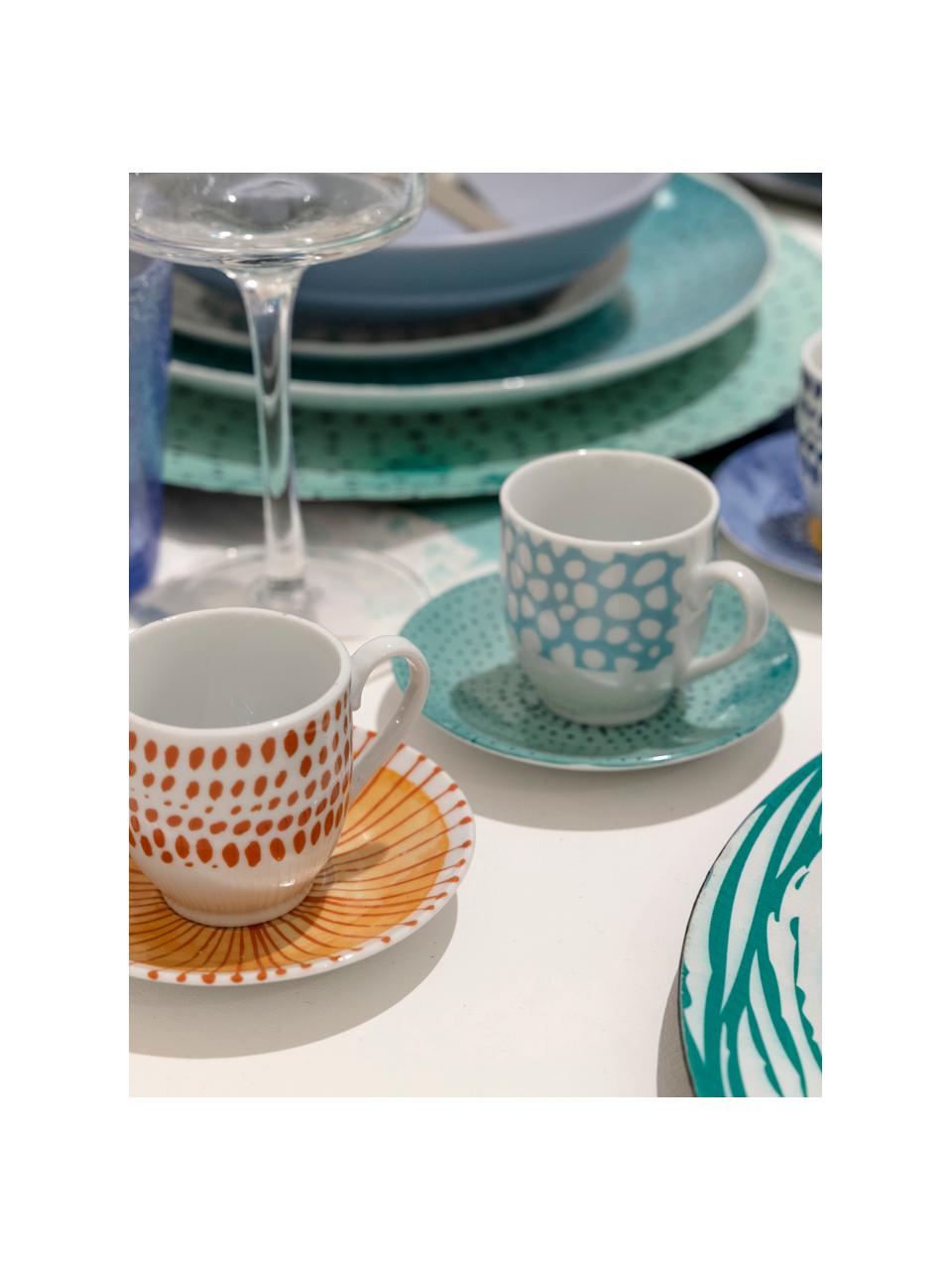 Espressotassen Marea mit bunten Designs, 12er-Set, Porzellan, Blau, Weiß, Gelb, Ø 6 x H 6 cm