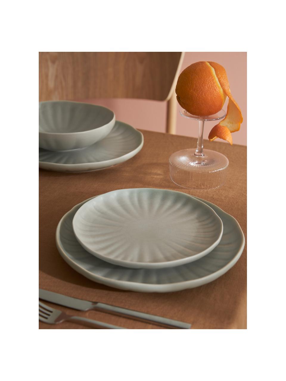 Snídaňové talíře s reliéfem, matné, 4 ks, Porcelán, Světle šedá, Ø 22 cm, V 3 cm