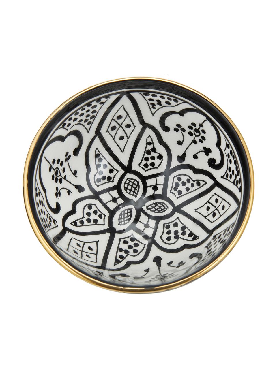Cuenco artesanal Beldi, estilo marroquí, Cerámica, Negro, crema, dorado, Ø 15 x Al 9 cm
