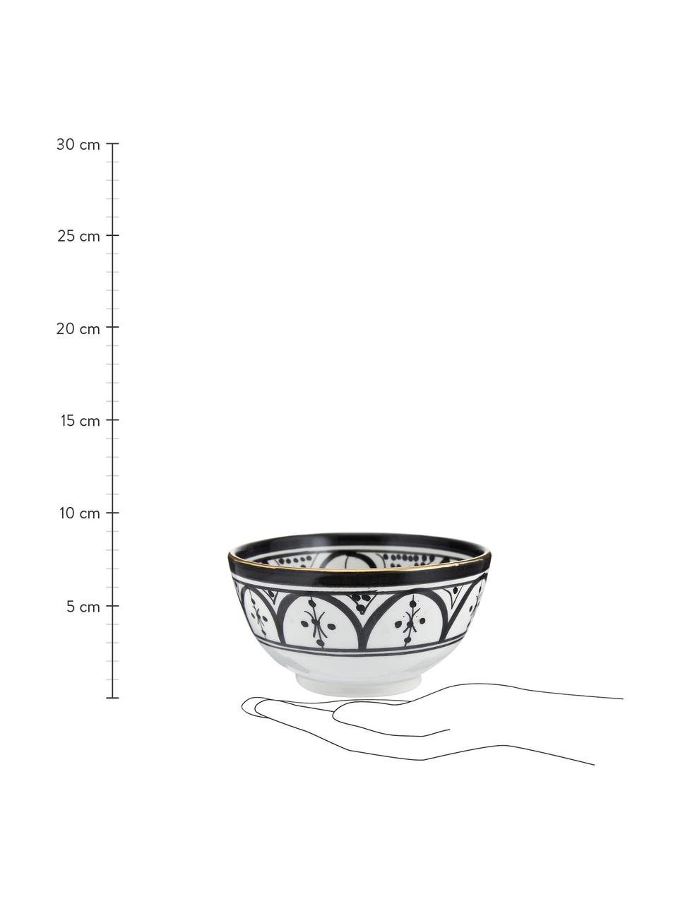 Bol marocain en céramique fait main détails dorés Beldi, Ø 15 cm, Céramique, Noir, couleur crème, or, Ø 15 x haut. 9 cm