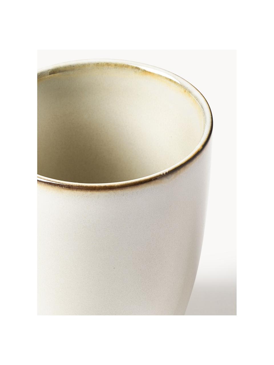 Ručně vyrobené pohárky Thalia, 2 ks, Kamenina, Tlumeně bílá s tmavým okrajem, Ø 9 cm, V 11 cm, 300 ml