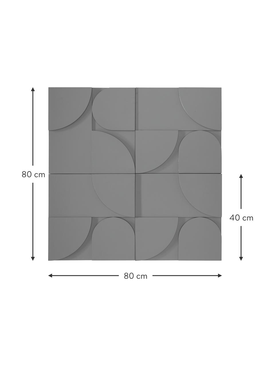 Decoración de pared de madera Massimo, 4 uds., Tablero de fibras de densidad media (MDF), Gris, An 80 x Al 80 cm