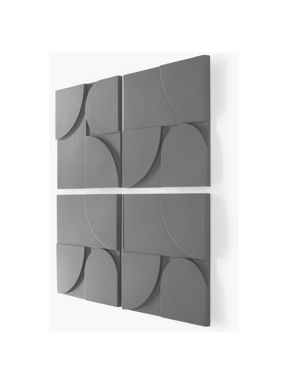 Set di 4 decorazioni da parete Massimo, Pannello di fibra a media densità (MDF), Grigio scuro, Larg. 80 x Alt. 80 cm