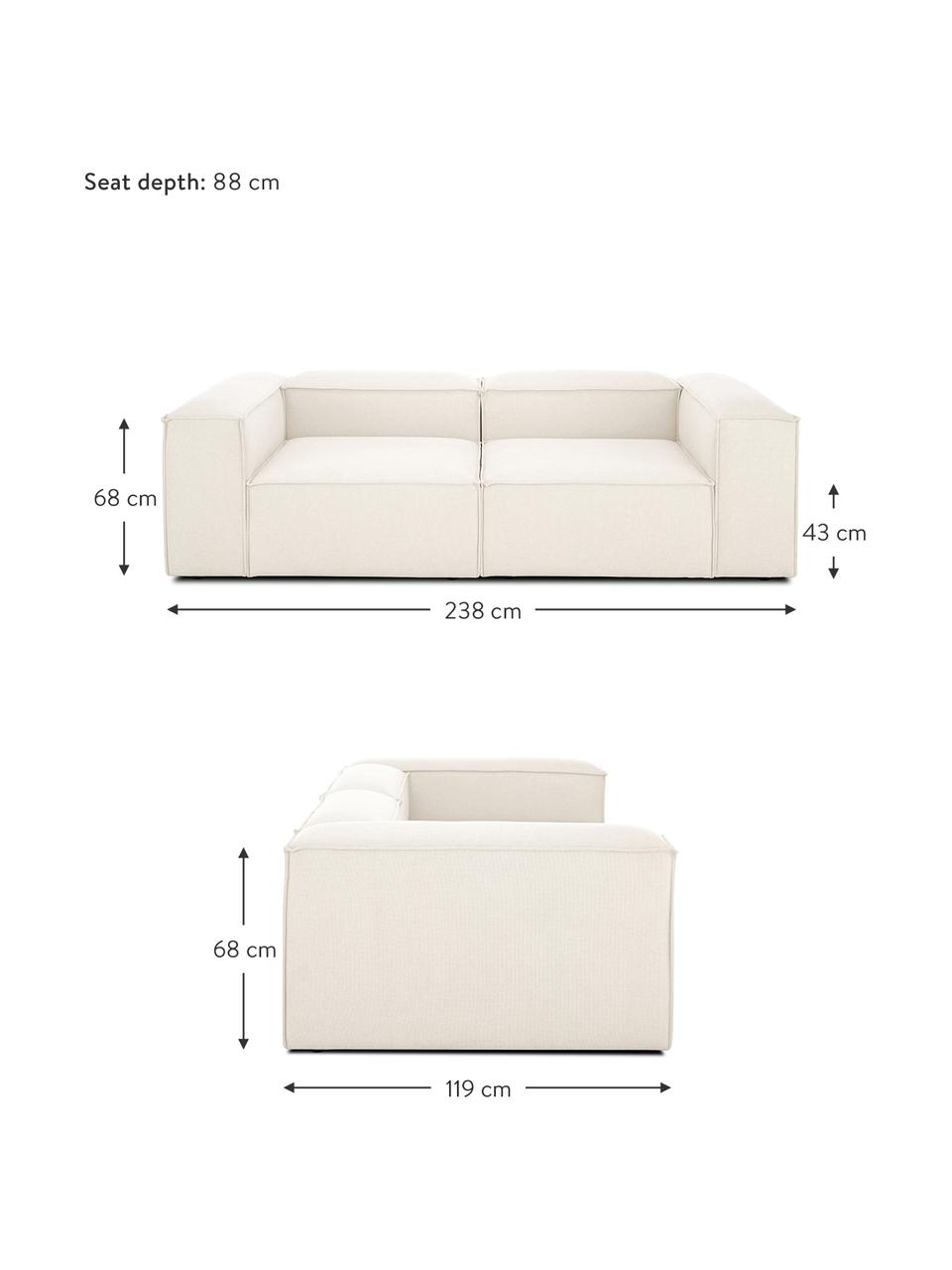 Sofa modułowa Lennon (3-osobowa), Tapicerka: 100% poliester Dzięki tka, Stelaż: lite drewno sosnowe z cer, Nogi: tworzywo sztuczne, Beżowa tkanina, S 238 x G 119 cm