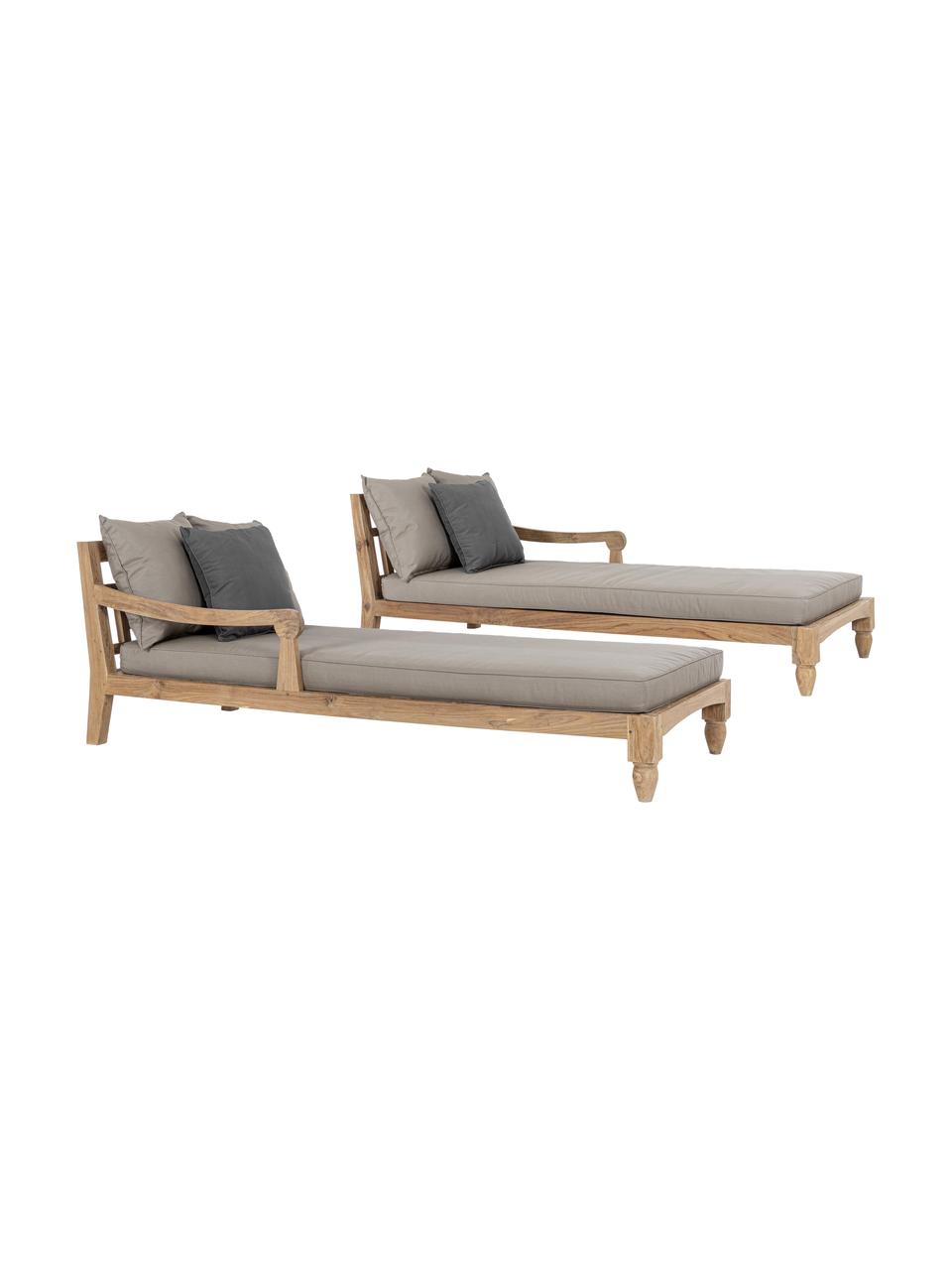 Zonnebed-set Bali, 2-delig, Frame: teakhout, FSC-gecertifice, Teakhout, beige, donkergrijs, L 206 x B 87 cm