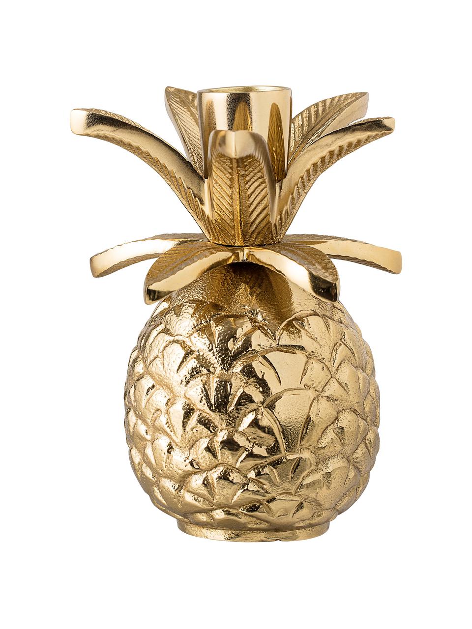 Design kandelaar Pineapple, Gelakt aluminium, Goudkleurig, Ø 10 x H 14 cm