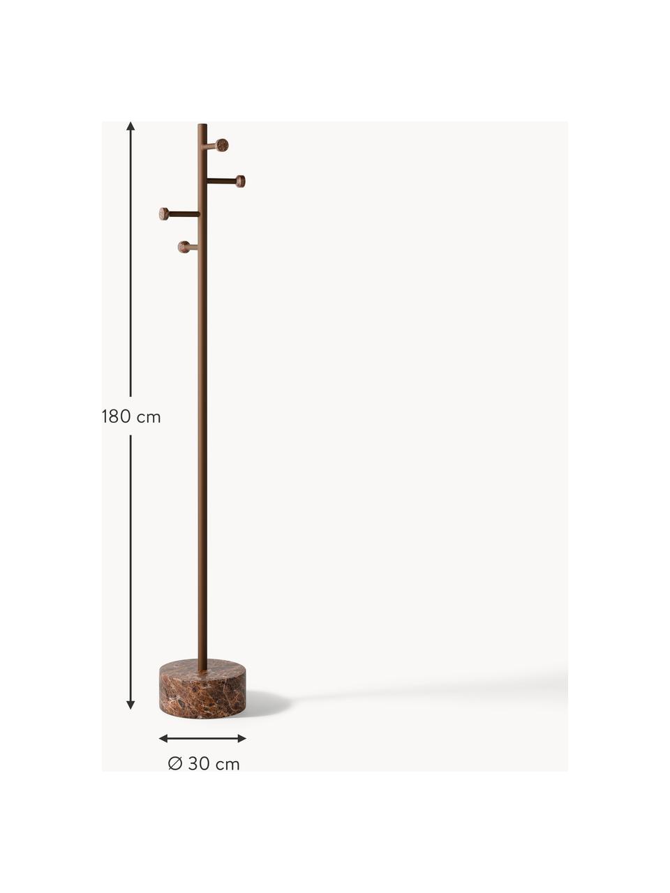 Appendiabiti con base in marmo Disa, Struttura: metallo verniciato a polv, Marrone scuro marmorizzato, Ø 30 x Alt. 180 cm