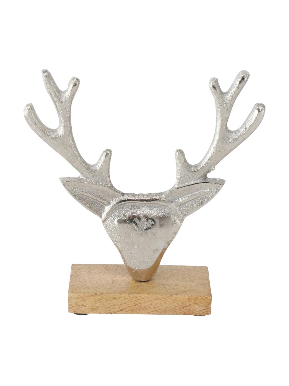 Set de piezas decorativas ciervos Harribert, 2 pzas., Madera de mango, aluminio, Plateado, madera clara, Set de diferentes tamaños