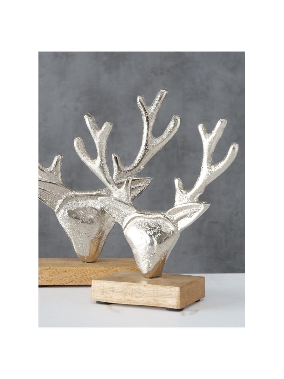 Déco cerf argenté Harribert, 2 élém., Bois de manguier, aluminium, Bois de manguier, aluminium, Lot de différentes tailles