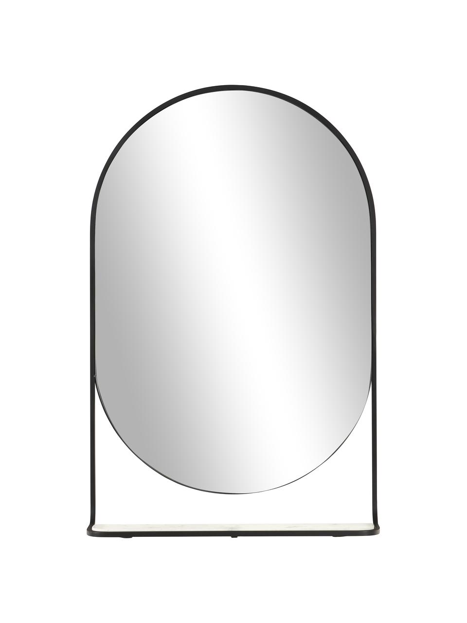 Miroir mural ovale avec étagère en marbre Verena, Noir, larg. 60 x haut. 90 cm