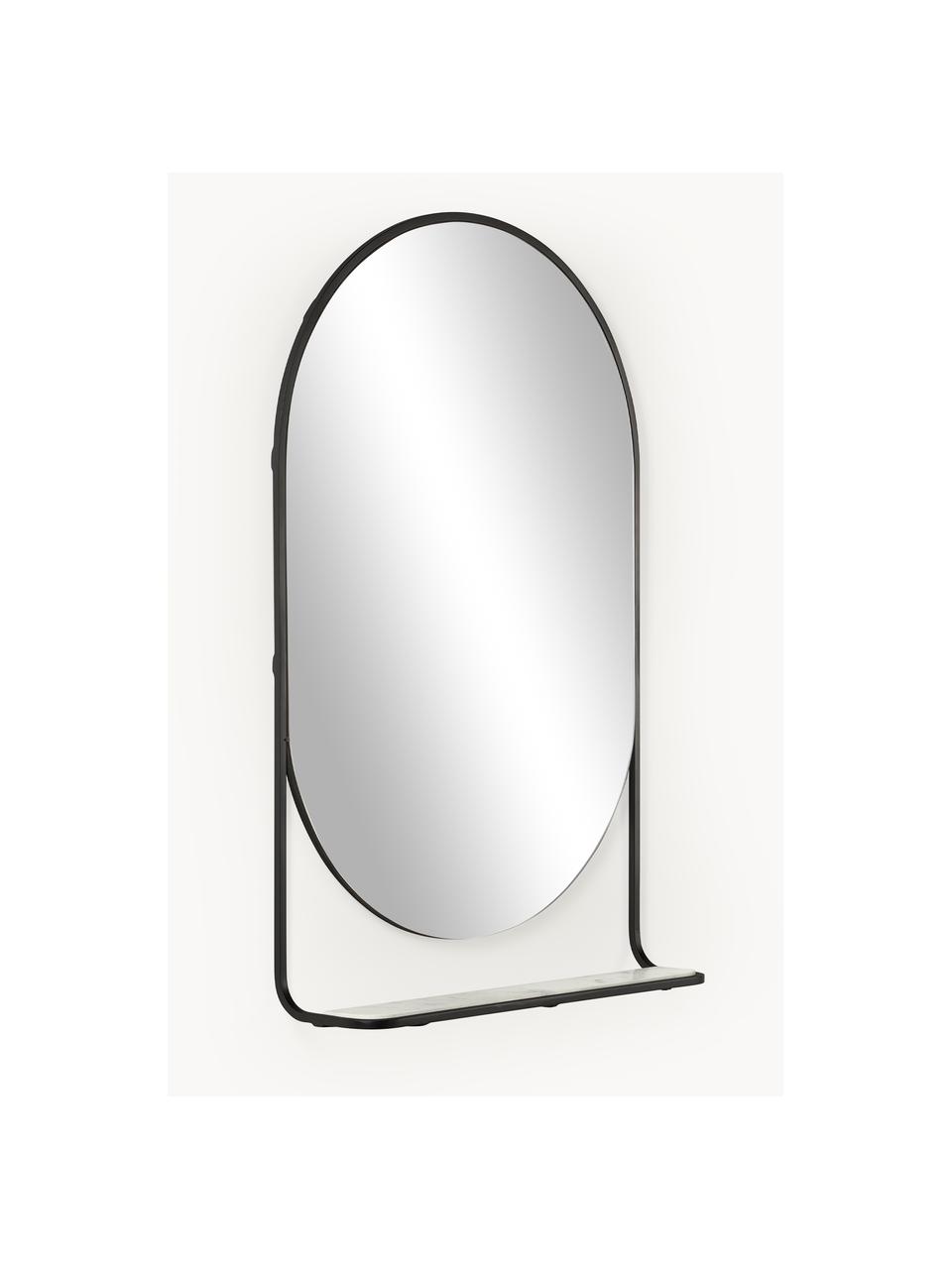 Oválne nástenné zrkadlo s policou Verena, Čierna, Š 60 x V 90 cm