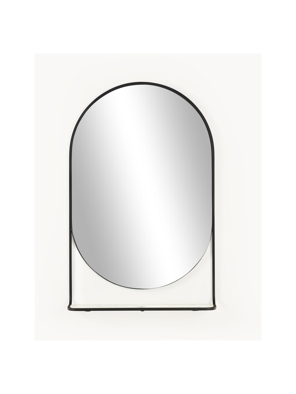 Owalne lustro ścienne z półką z marmuru Verena, Czarny, S 60 x W 90 cm