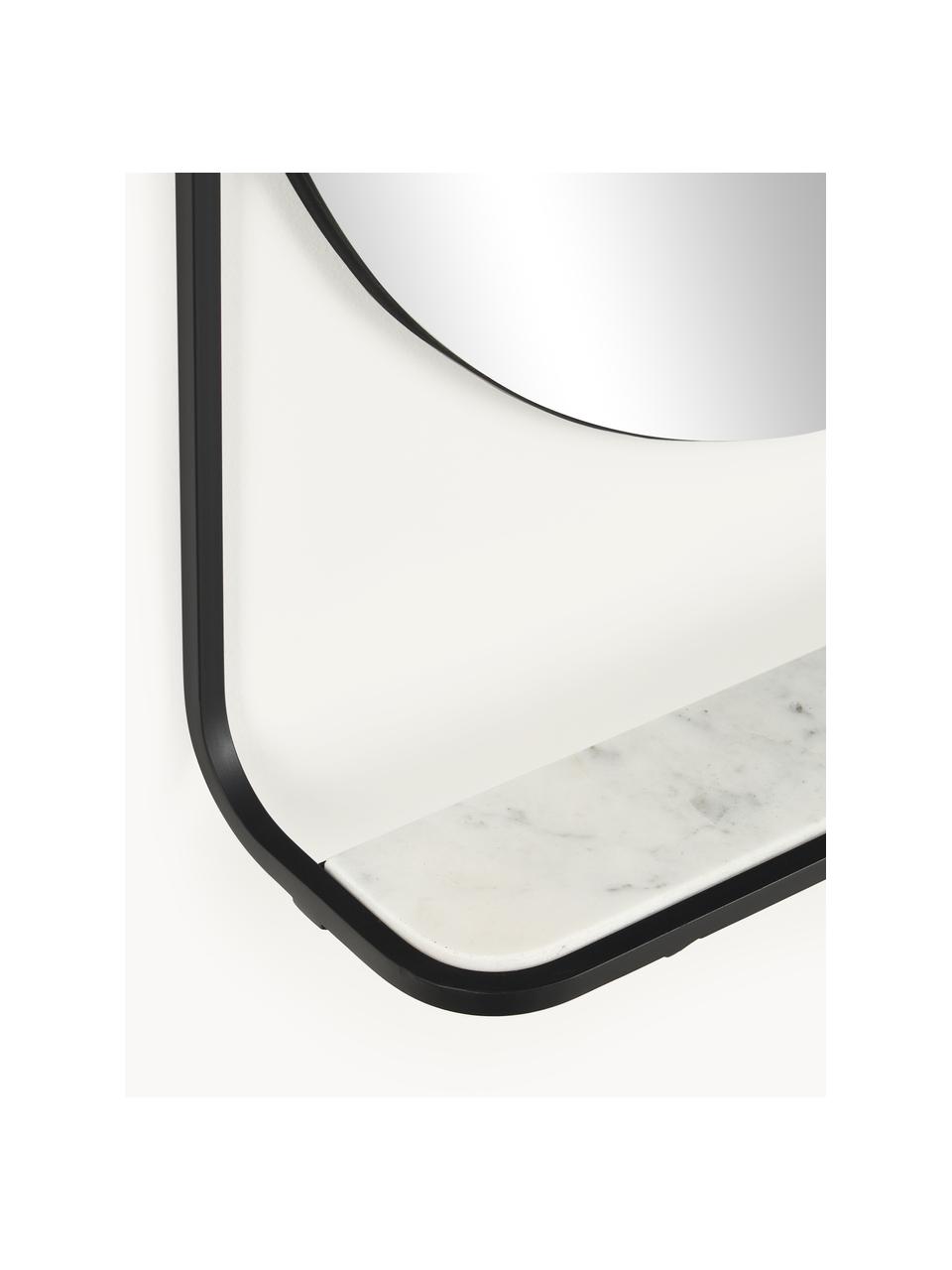 Owalne lustro ścienne z półką z marmuru Verena, Czarny, S 60 x W 90 cm
