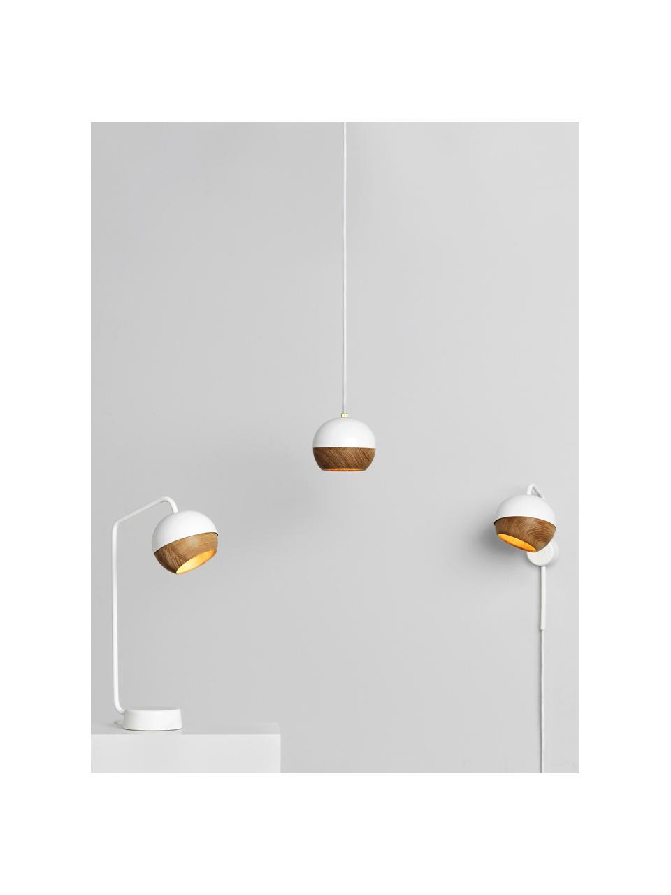 Malá závesná lampa Ray, Biela, dubové drevo, Ø 12 x V 10 cm